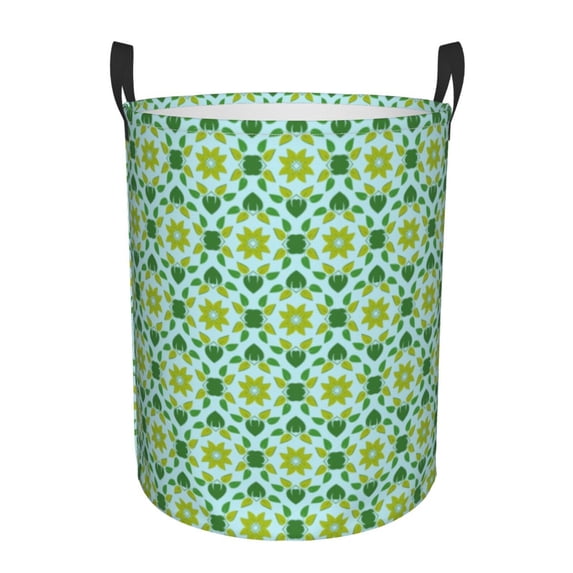 LNWH Laundry Basket, Floral Geometric Repeat Pattern Foldable Laundry Hamper With Handles Waterproof, Medium