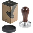 thumbnail image 1 of Prensa de café de 51 mm con tapete de manipulación de acero inoxidable 304, base plana, mango de madera para café molido de barista, 1 of 3