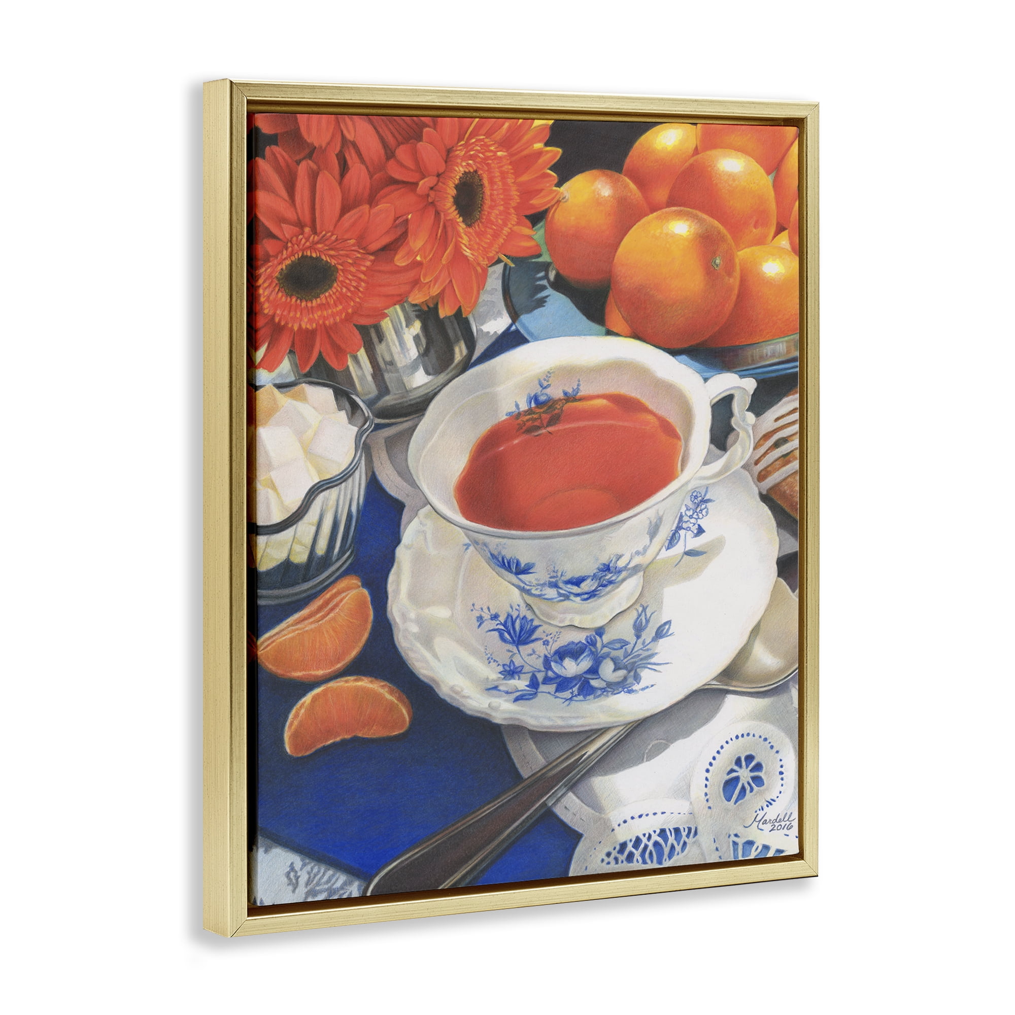 Stupell Industries Citrus Tea Time Food & Beverage Painting Gold Floater Framed Art Print Wall Art, 17 x 21