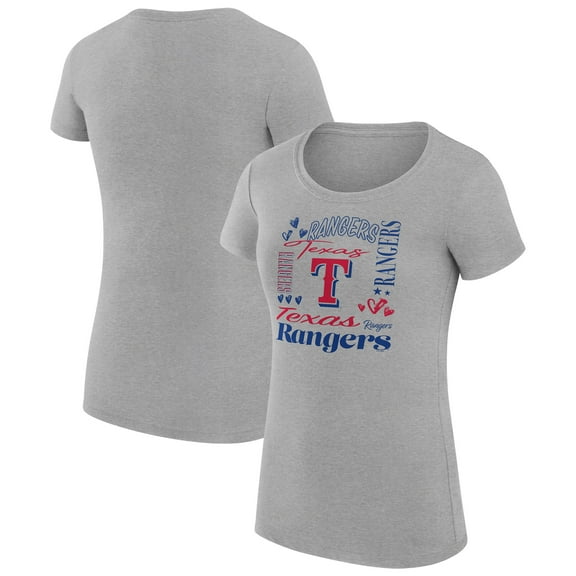 Women's G-III 4Her by Carl Banks Heather Gray Texas Rangers Super-Slim Fit Lightweight Collage Team Graphic Crew Neck