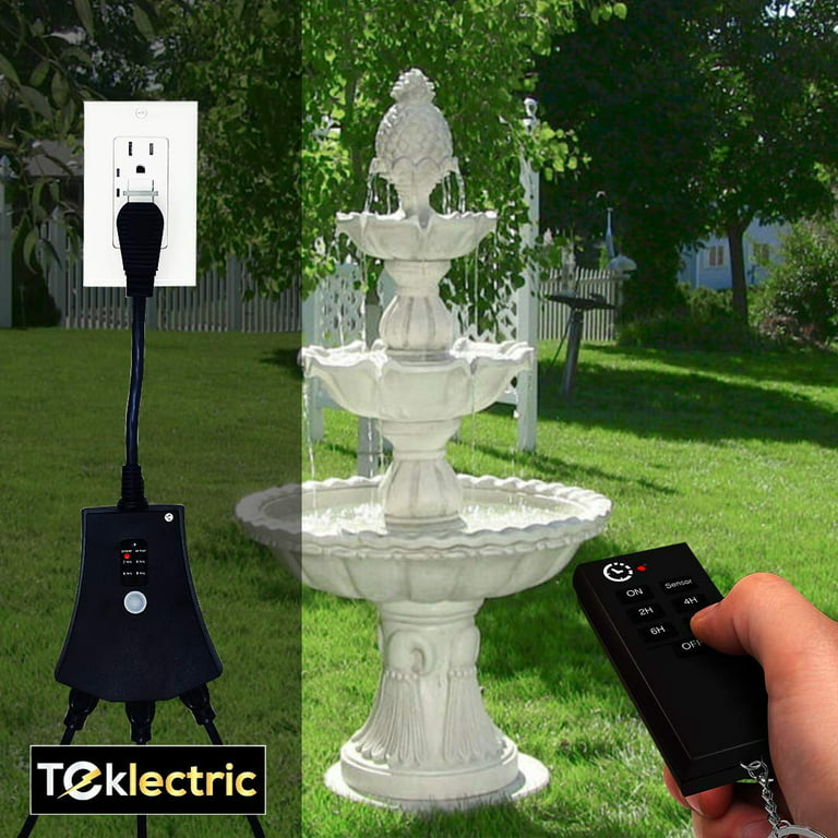 Teklectric Outdoor Remote Control Outlet with Wireless Remote and Countdown Timer, Weatherproof Light Timer Plug-In Switch, 100 ft Range Wireless 