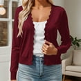 thumbnail image 2 of Cute Cardigans Women Ruffle Hem Button V Neck Long Sleeve Knitted Cropped Outfits Clothes, 2 of 5