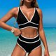 thumbnail image 5 of Trajes de Baño para Mujeres Sexy Color Sólido Bikini con Cuello en V Traje de Baño Dividido con Pantalones, Nylon de Corte Alto para la Piscina de Playa, 5 of 8