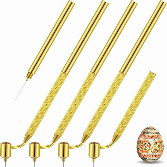 4 Pcs Pysanka Set Wax Drawing Pens for Egg 0.3 0.4 0.5 0.7 mm Medium Metal Hand Wax Pens for Pysanky Supplies