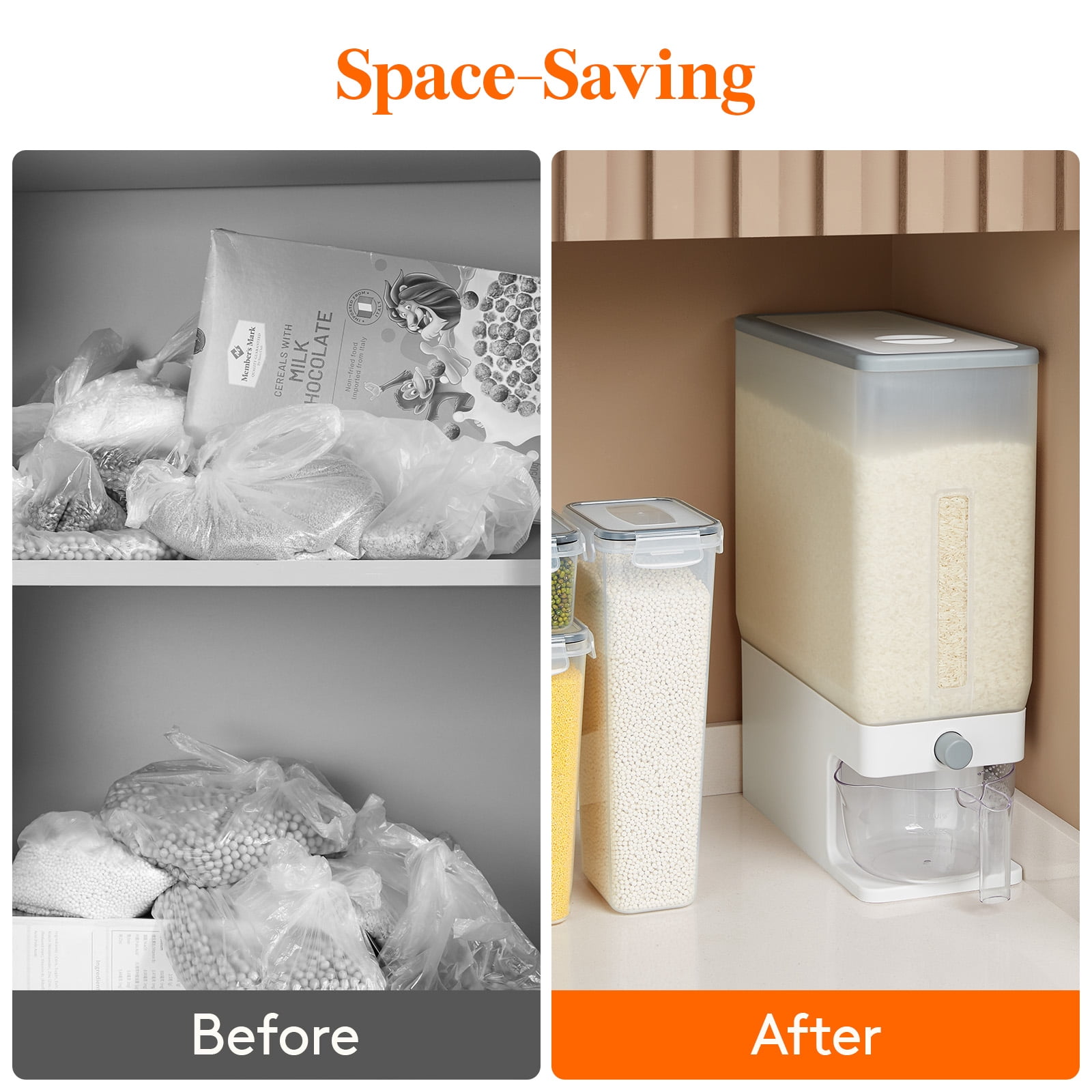 Leaglojoy 25 lbs Rice Dispenser, Airtight BPA-Free Storage Container for Rice, Cereal, and Kitchen Pantry