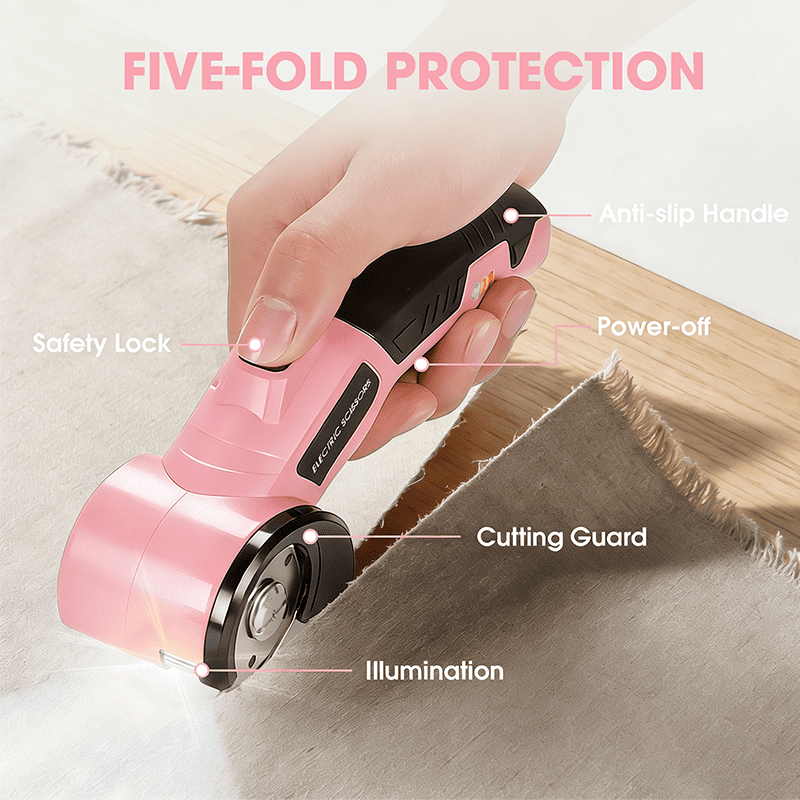 Pink Cordless Electric Scissors, Professional Fabric Cutting Kit, With 3 Sharp Blades, Steel Ruler, Fabric Marking Pen, Storage Case, Delivers Smooth And Even Cuts