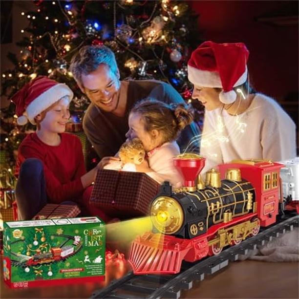 Ensemble de Train Jouet avec Lumières de Fumée et Sons, Alimenté par Pile, Cadeau d'Anniversaire pour Garçons et Filles