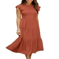 thumbnail image 3 of PENGXIANG Femmes Flutter Manches Courtes Smocked Midi Robe d'Été Casual Tiered A-Line Robe Orange S, 3 of 6