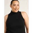thumbnail image 2 of Scoop Women’s and Women's Plus Sleeveless Rhinestone Mock Neck Sweater, Lightweight, Sizes XS-4X, 2 of 5