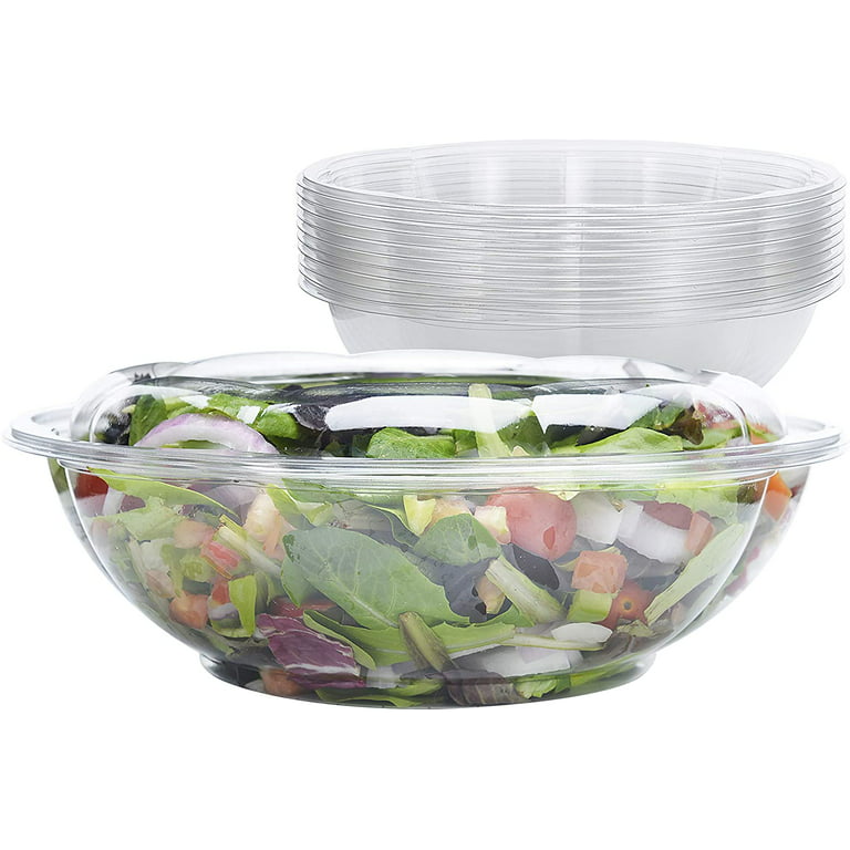 VeZee 64 Oz Disposable BPA Free Rose Bowl / Salad Containers with