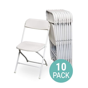 10 Pack White Folding Plastic Stackable Chairs – Home, Office, Wedding – 350lb Capacity