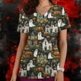 thumbnail image 2 of SwiftWear Halloween Scrub Tops for Women Cute V-Neck Pumpkin Printed Nursing Work Uniforms Holiday Tee Shirt with 2 Pockets S, 2 of 5
