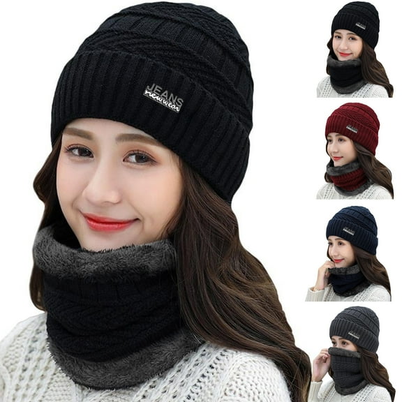 Limei Fleece Lined Winter Hats for Women Knit Beanie Hat Scarf Mask Set Warm Soft Slouchy Cap