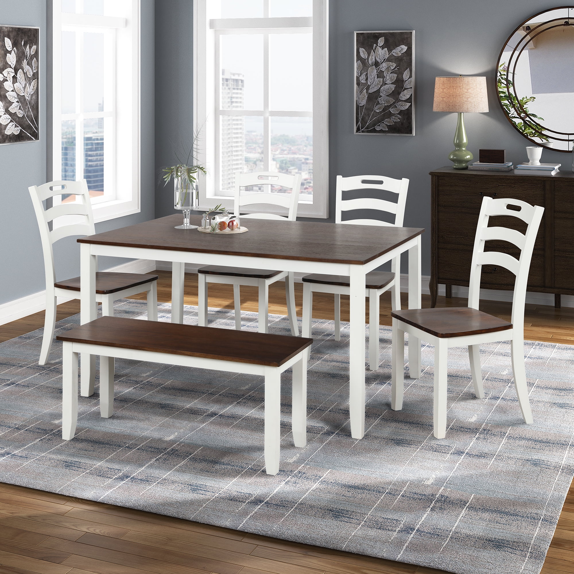 6 Piece Dining Room Table Set Wood, White Rustic Dining Room Table Set