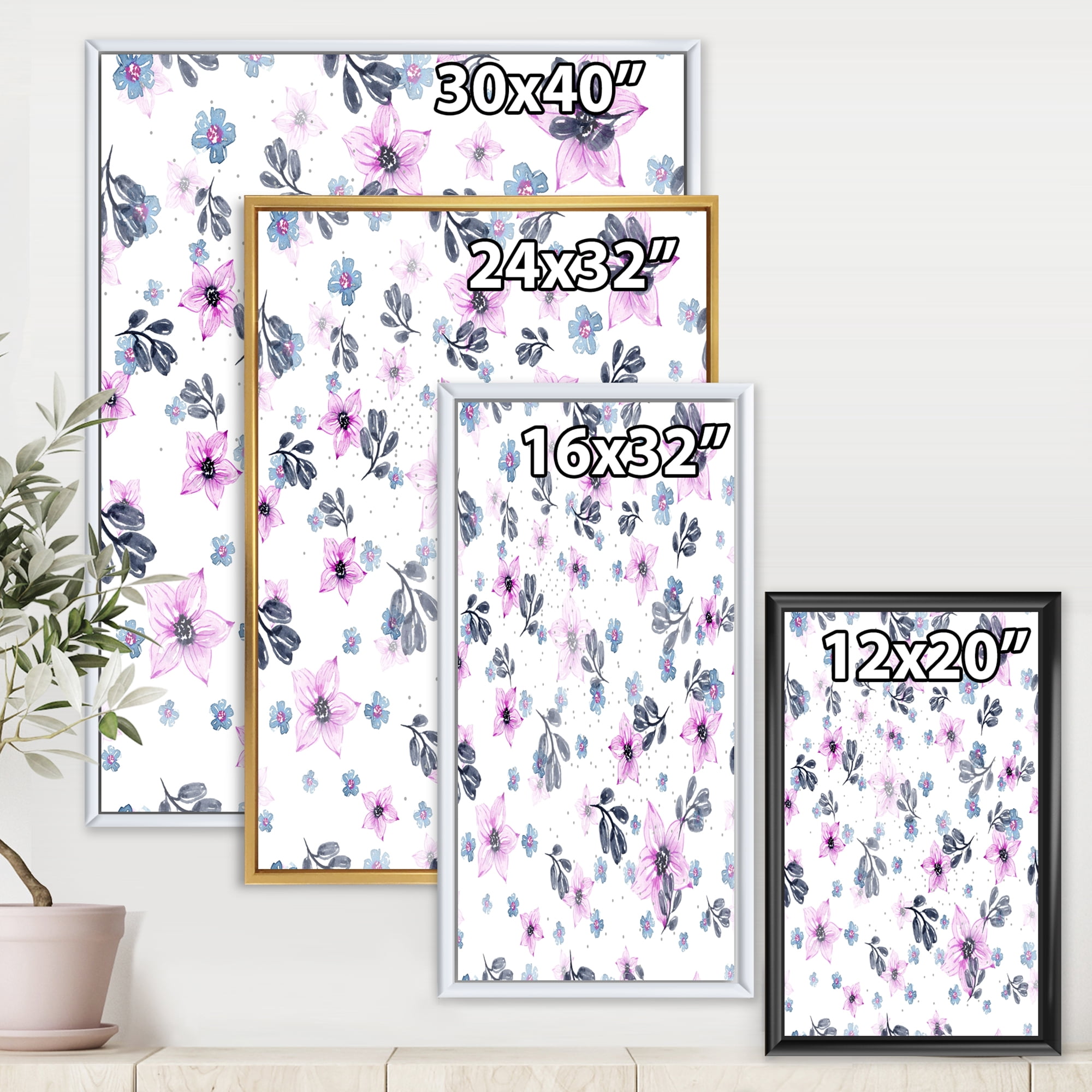 Designart 'Petals and Pink Flowers' Traditional Framed Canvas Wall Art Print
