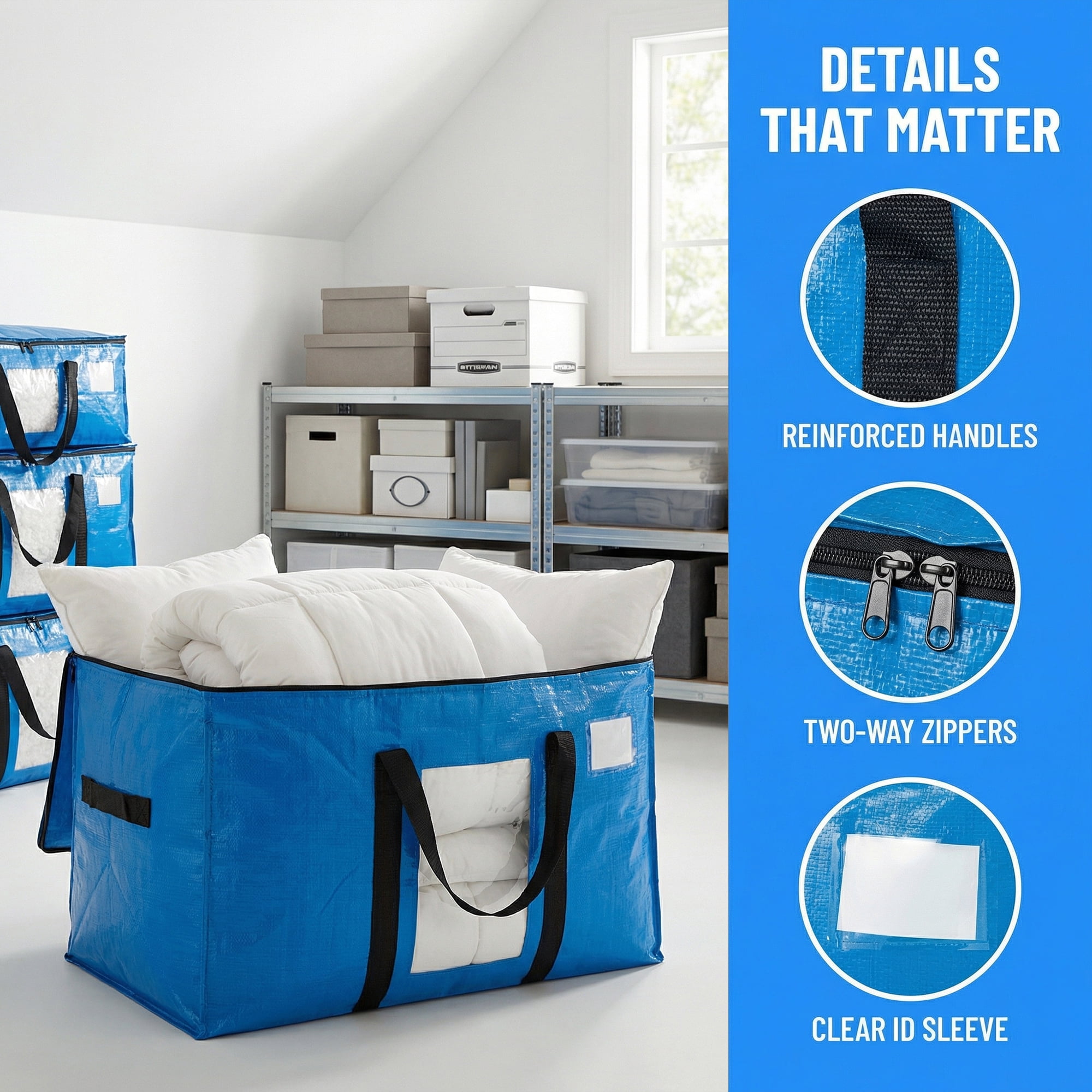 Unique Bargains Storage Bags for and Closet with Handles Blue 27.56"x13.78"x16.54"