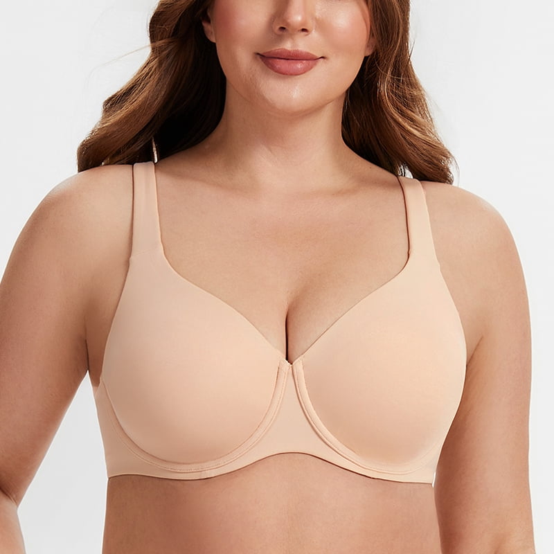MELENECA Women's Plus Size Minimizer Underwire Full Coverage Unlined Seamless Cup Bras Beige 38F