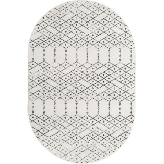 Rugs.com Paxon Trellis Collection Rug – 4' x 6' Oval Ivory Black Medium Rug Perfect For Living Rooms, Large Dining Rooms, Open Floorplans