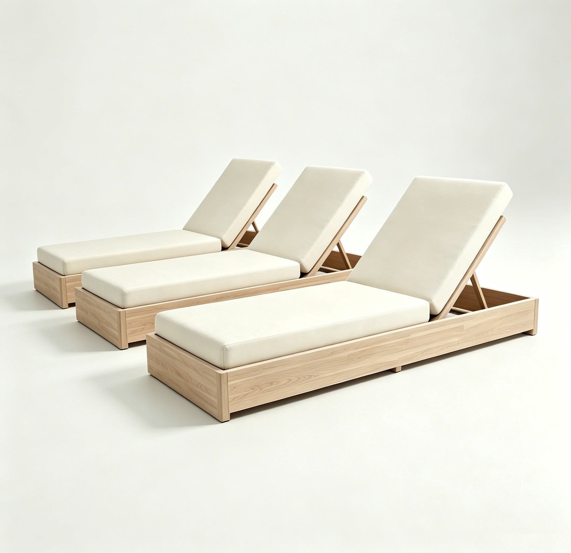 Christopher Knight Home 79" Outdoor Wood Chaise Lounge with Cushion, Adjustable 5-Position, Sand, Set of 3