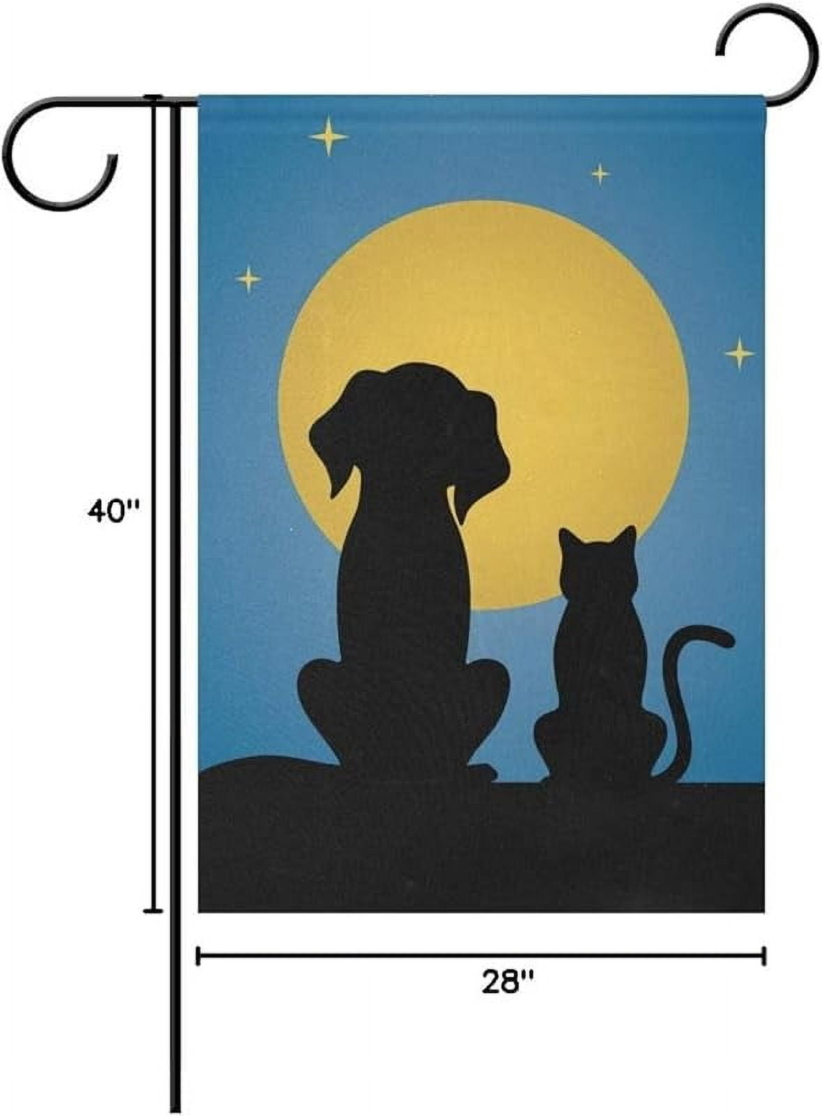 Silhouette of Dog Cat Moon Starry Night Garden Flag Small Yard Flag Double-Sided Welcome Polyester Yard Banner for Outdoor Home Decor