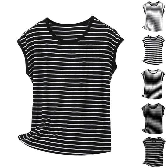 AnuYalue Summer Striped Tank Top for Womens Plus Size Sleeveless T-Shirt Colorblock Crew Neck Casual Striped Outfits