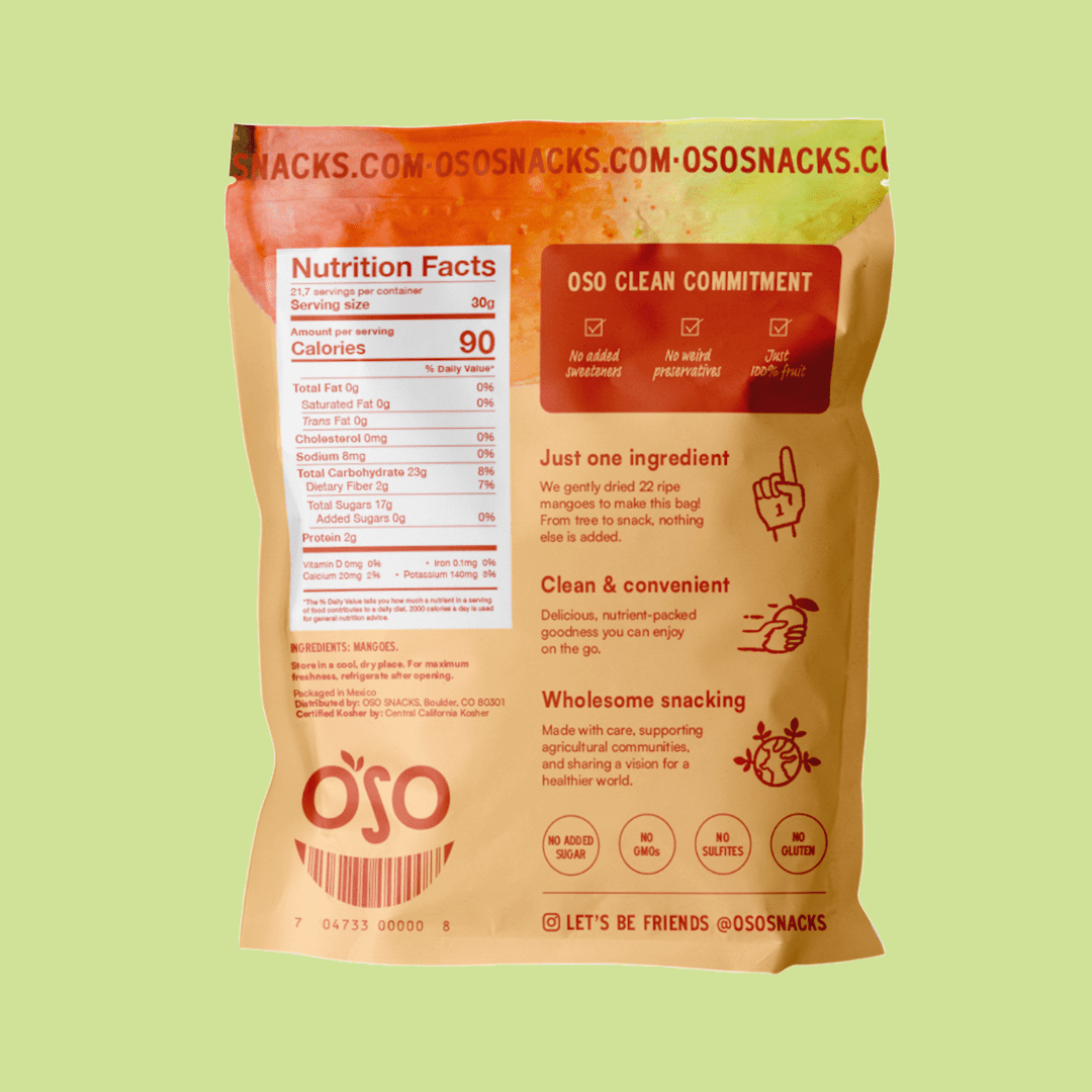 Oso Snacks Dried Mango, Large Halves, 23 oz, No Sugar Added, No Preservatives, Non-GMO