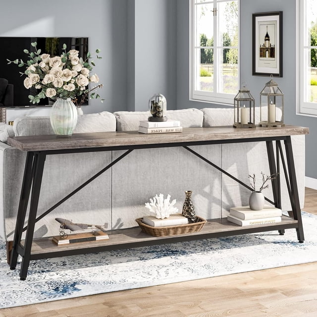 Tribesigns 70.9" Extra Long Sofa Table Behind Couch, Industrial Console Table for Hallway, Gray