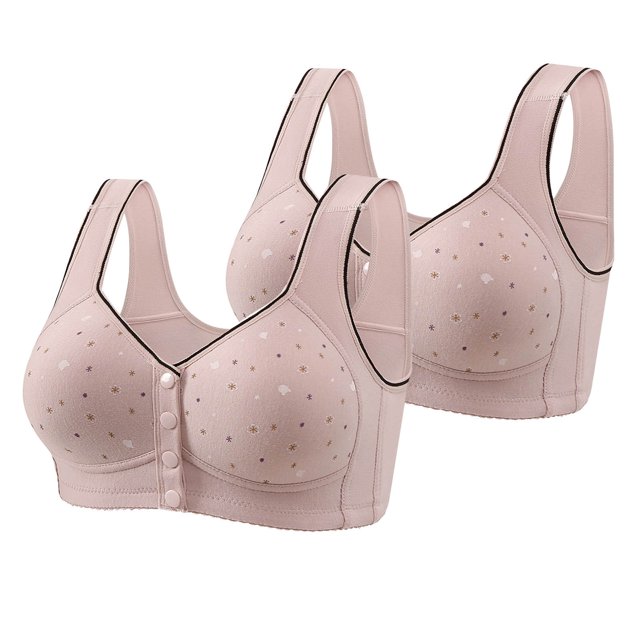 Tumotour 2Pc Front Closure Bras for Women Seamless Wireless Comfort Supportive Everyday Bras Full Coverage Printed Lifting Bras Convenient Snap Closing Bra Push Up Bras for Yoga Daily Workout Lounging