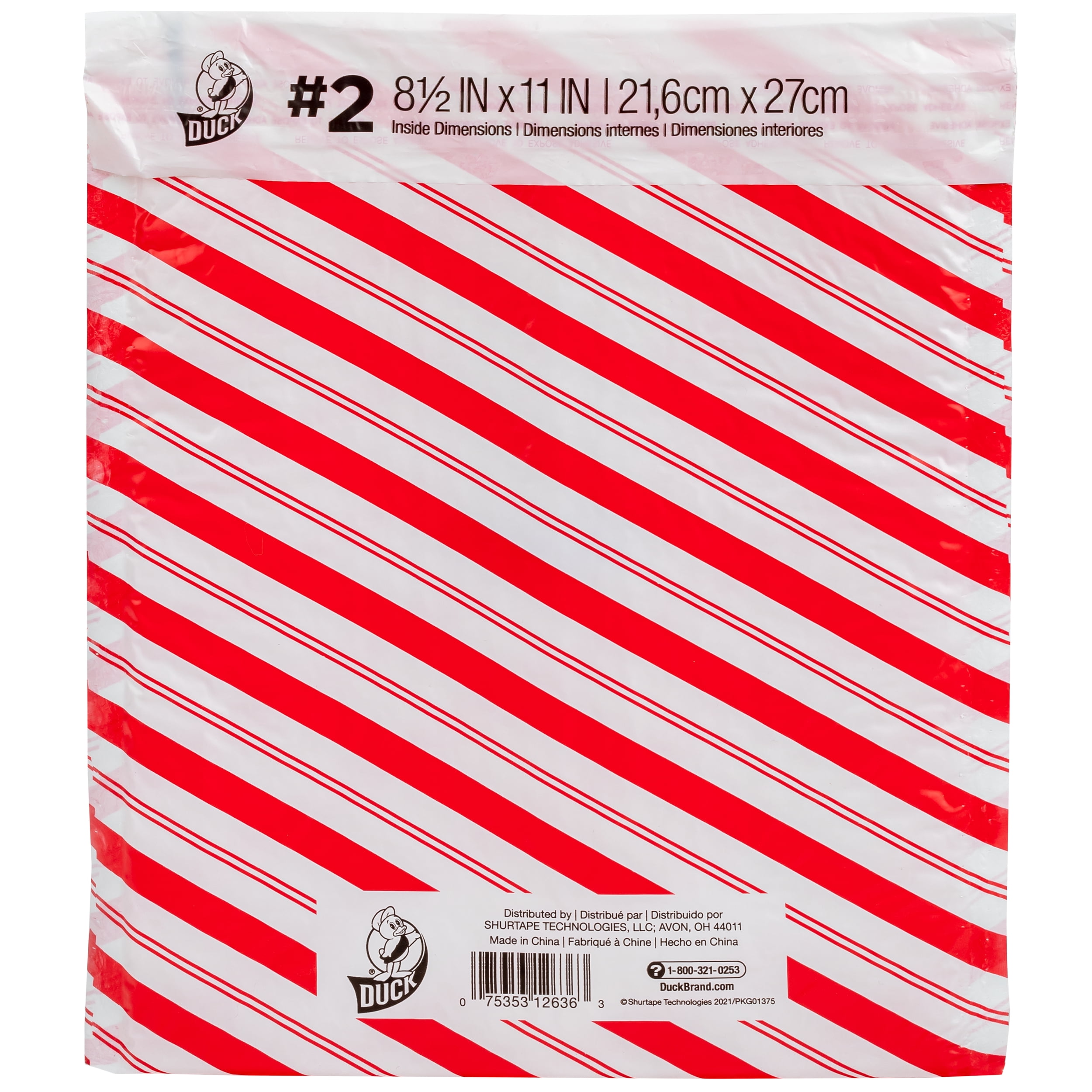 Duck Self-Seal Poly Bubble Mailer #2, 8.5" x 11", Candy Cane Print, 5 Pack