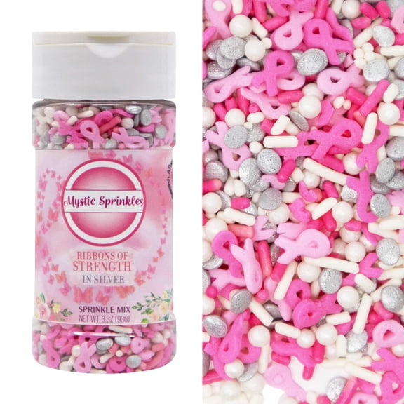 Mystic Sprinkles Ribbons of Strength In Silver Sprinkle Mix 3.3oz