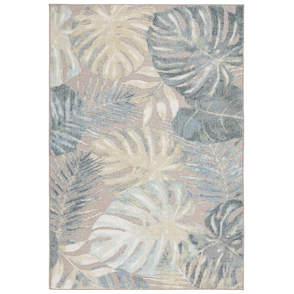 SAFAVIEH Sarasota Alexa Botanical Indoor/Outdoor Area Rug, Light Green/Brown, 6'7" x 6'7" Round