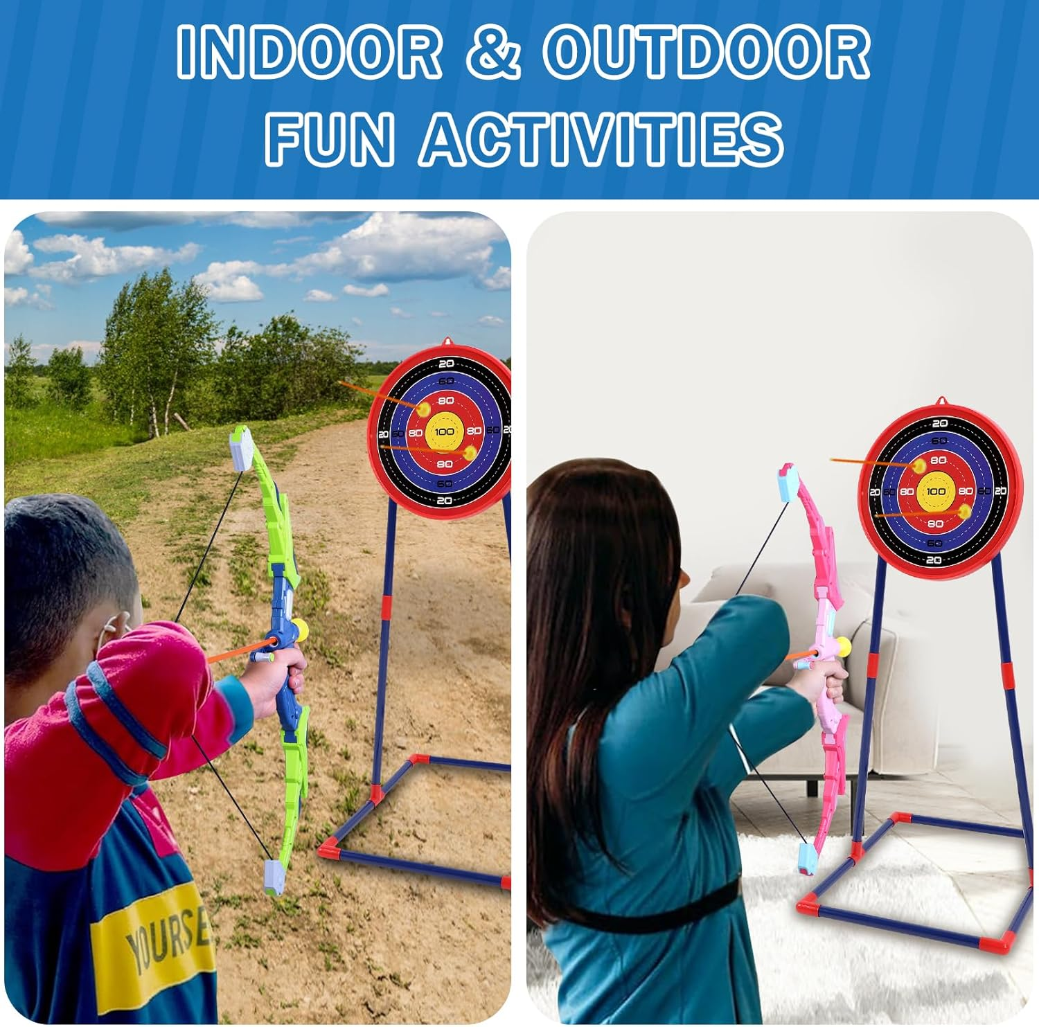 2-Pack Bow and Arrows Set for Kids, Light-up Archery Toys with Arrows Targets for Sports Outdoor Games Backyard Birthday Gifts