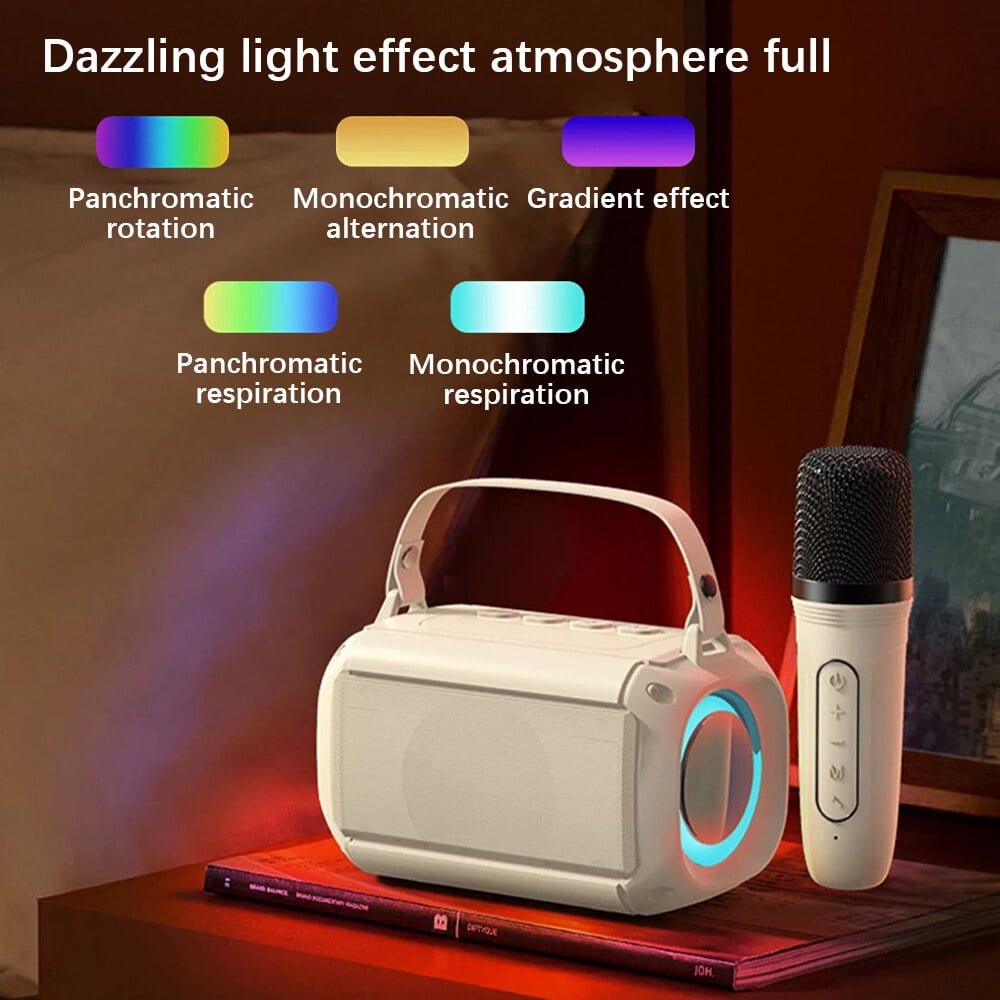 Mini Karaoke Machine with 2 Wireless Microphones Portable BT Speaker Rechargeable 5W LED Colorful Changing Lighting Handheld Mic Karaoke Speaker Gifts for Girls Boys Birthday Party Home KTV Set