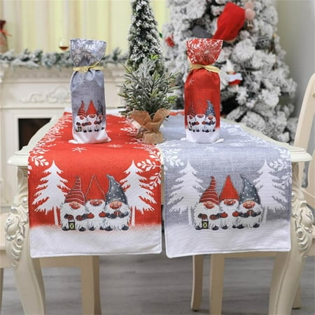 

LBQJQWWChristmas Table Runner Fashion Red Gray Santa Claus Christmas Table Desktop Decorative Tablecloth Christmas Ornament New Year