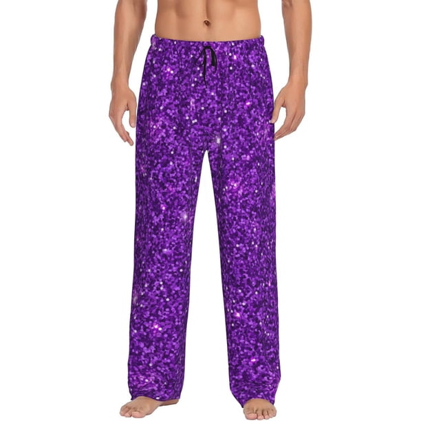 Fotbe Purple Glitter Pantalones de Pijama para Hombre, Pantalones de Dormir, Pantalones de Casa con Cintura Ajustable y Bolsillos-Medium
