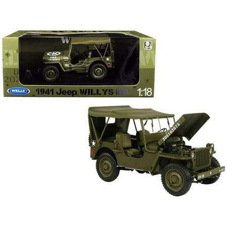 Us Army Jeep - 1941 Jeep Willys MB with Soft Top Green WWII U.S. Army 1/18 Diecast Model Car by Welly