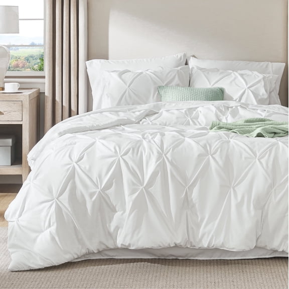 U by Bedsure White King Comforter Set - 7 Pieces Pintuck Bed in A Bag, Bedding Sets with Comforters, Sheets, Pillowcases & Shams