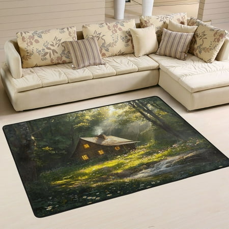 Area Rugs 36 x24 Indoor Non-Slip Wear Resistant Floor Mats Soft Large Carpets for Living Room Bedroom Home Decor Washable Rug Little Cabin in Forest