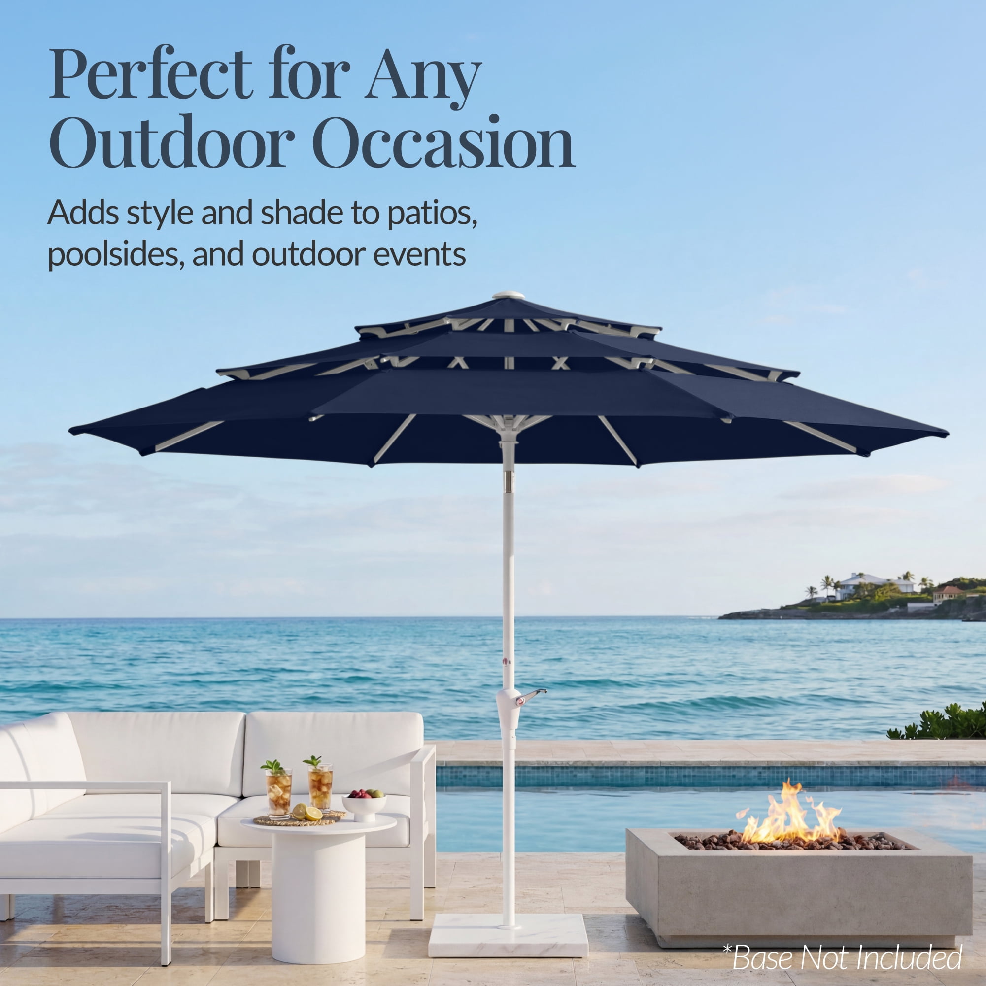 Best Choice Products 10ft 3-Tier Patio Umbrella White Pole, Outdoor Market Umbrella Steel Pole - Navy