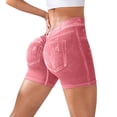 thumbnail image 2 of Holzkary Womens Scrunch Butt Lifting Shorts Faux Denim Gym Booty Shorts Seamless High Waist Workout Yoga Biker Jean Shorts scrunch butt shorts Pink M, 2 of 8