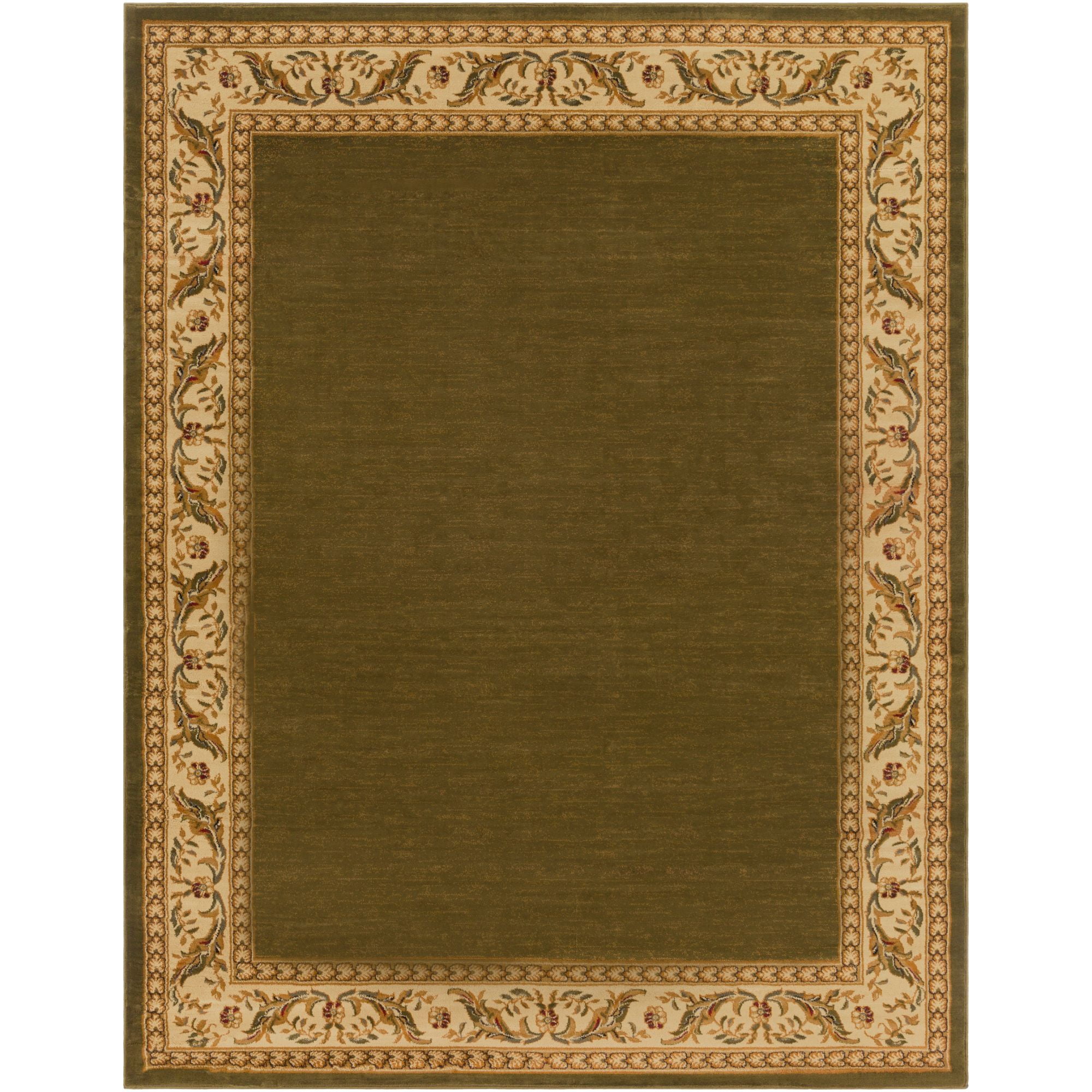 7.8' x 10.25' Traditional Style Olive Green and Beige Rectangular Area