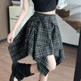 thumbnail image 3 of BUYISI Retro Gyaru Women Irregular Plaid Skirt High waist Shirt Pleated skirt Black S, 3 of 7