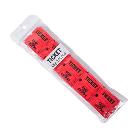 CCOCC 2026 New 100 Red Colored Raffle Tickets Double Roll 50/50 Carnival Fair Split the Pot One Hundred Consecutively Numbered Fundraiser Festival Event Party Door Prize Drawing Perforated Stubs