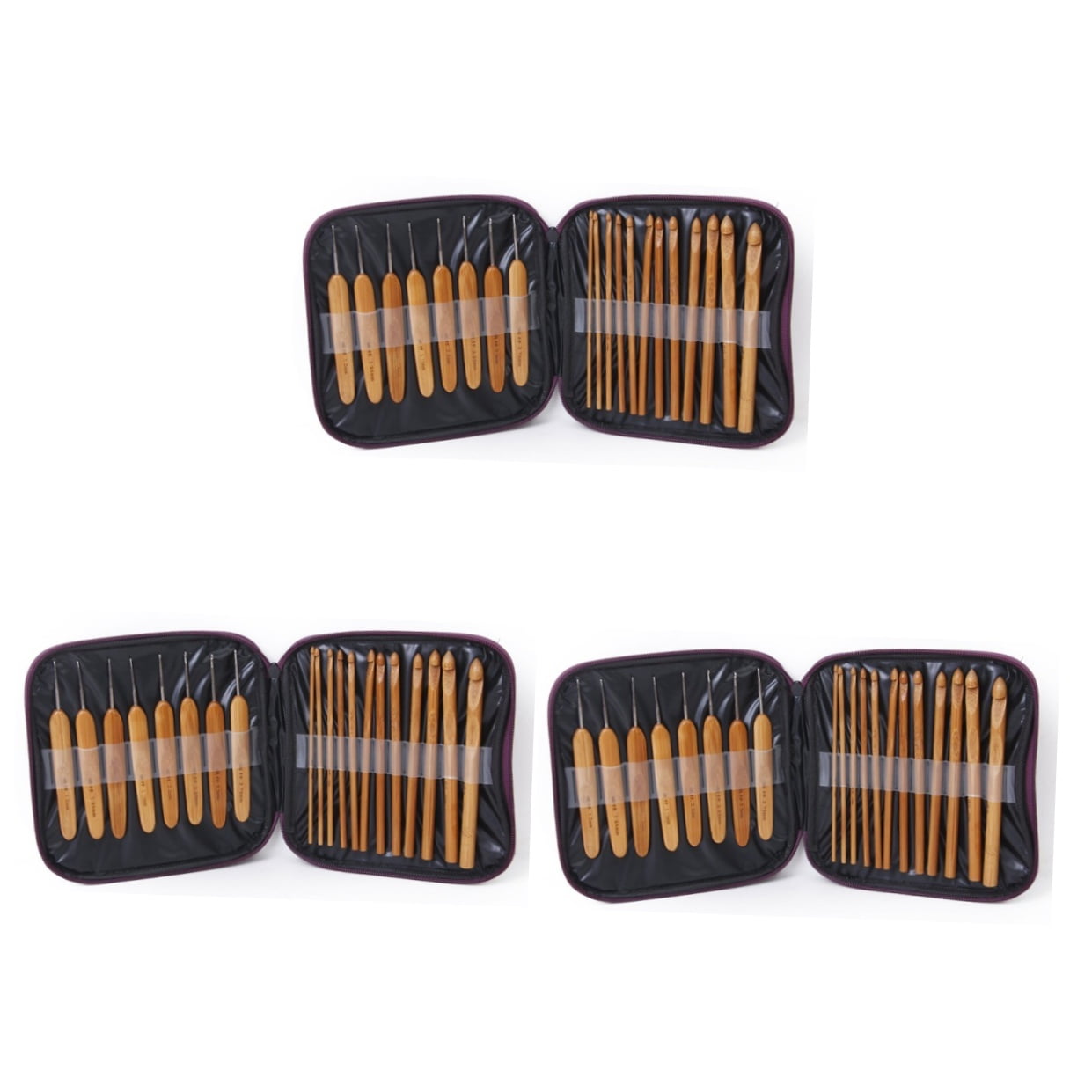 HOMEMAXS 60 pcs  Professional Bamboo Crochet Hooks Knitting Needles in Different Sizes with Purple PU Case