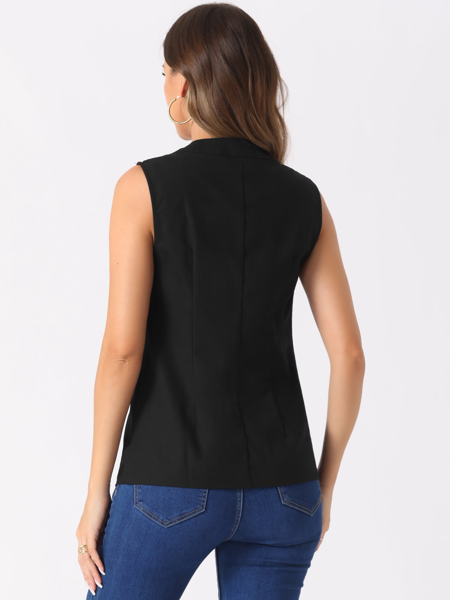 DARING DIVA Women's Cotton Linen V Neck Button Down Jacket Vest XS Black
