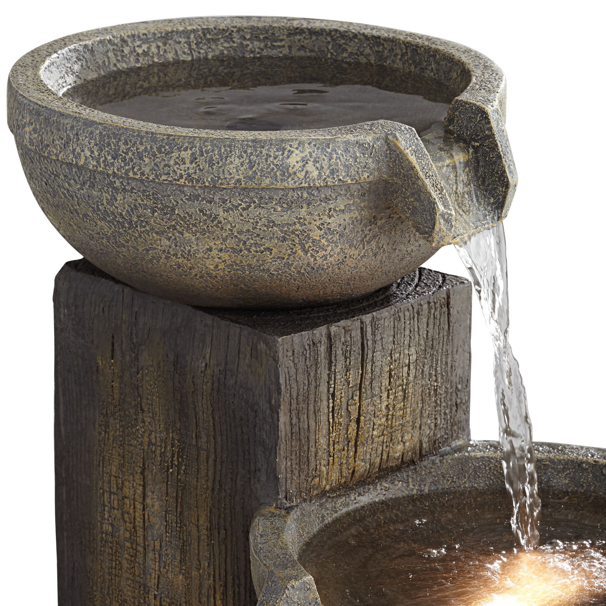 Four Tier 40 1/2" High Large Rustic Indoor Outdoor Decor Faux Stone Floor Fountain with Light LED Cascading
