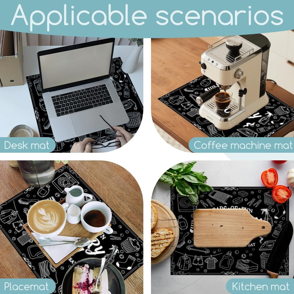 Black Funny Laundry Room Washer Dryer Dust Cover Mat 23.6x19.7inch Laundry-themed Elements Washing Machine Top Protector Pads