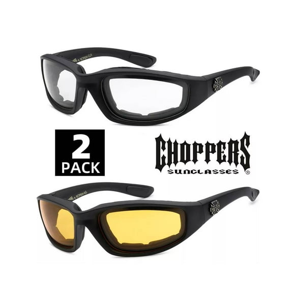 2 Pairs Motorcycle Sports Padded Biker Riding Glasses Wind Resistant Sunglasses