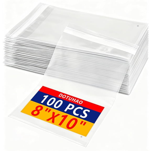 100 Count Clear Poly Bags, 8'' x 10'' Shirt Bags, Poly Bags, Clear Packaging Bags, Clothes (100PCS, 8'' x 10'')