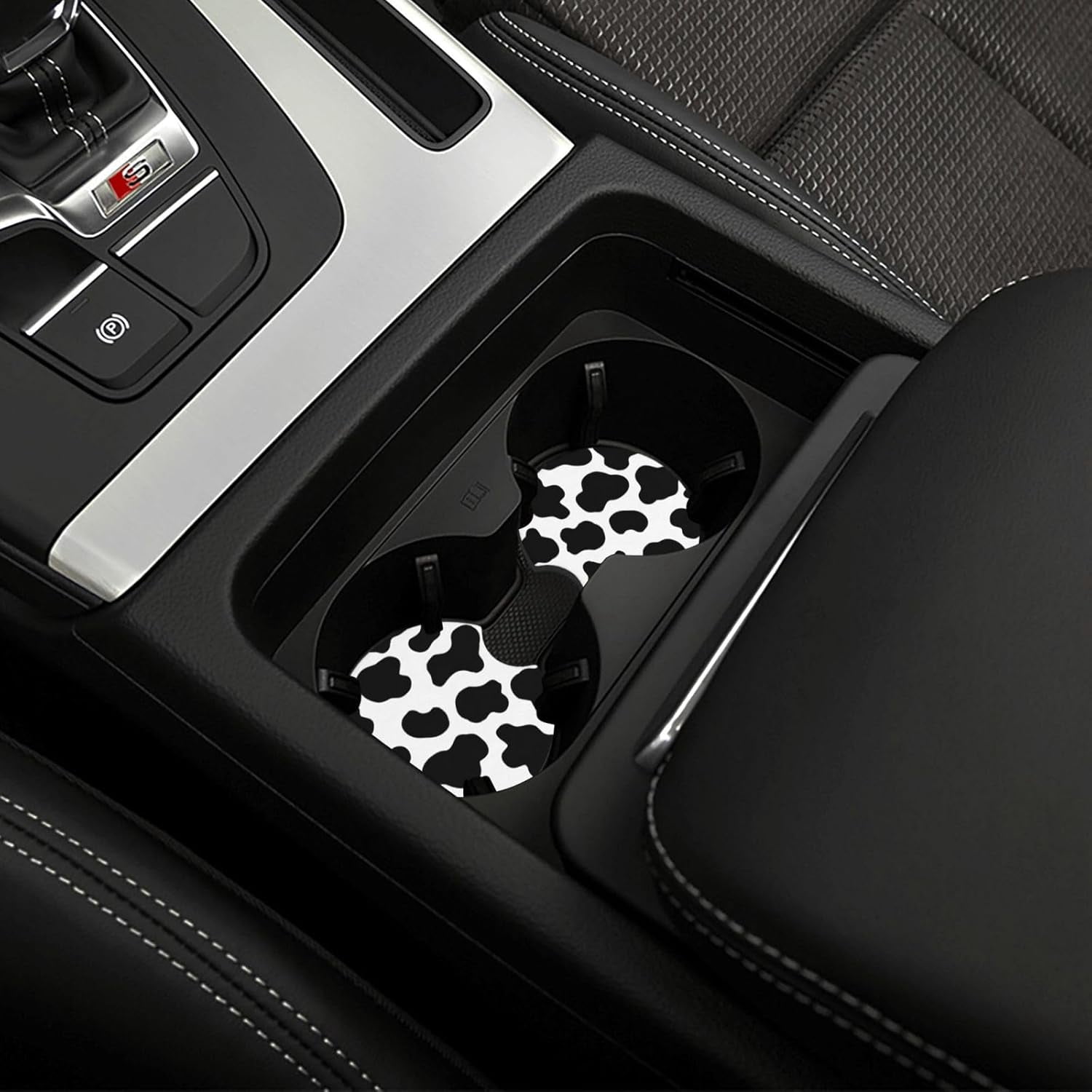 Cow Print Steering Wheel Cover - Cattle Print Steering Wheel Cover Anti-Slip Breathable Universal for with 2 Pieces Car Coasters Suitable for Men Women